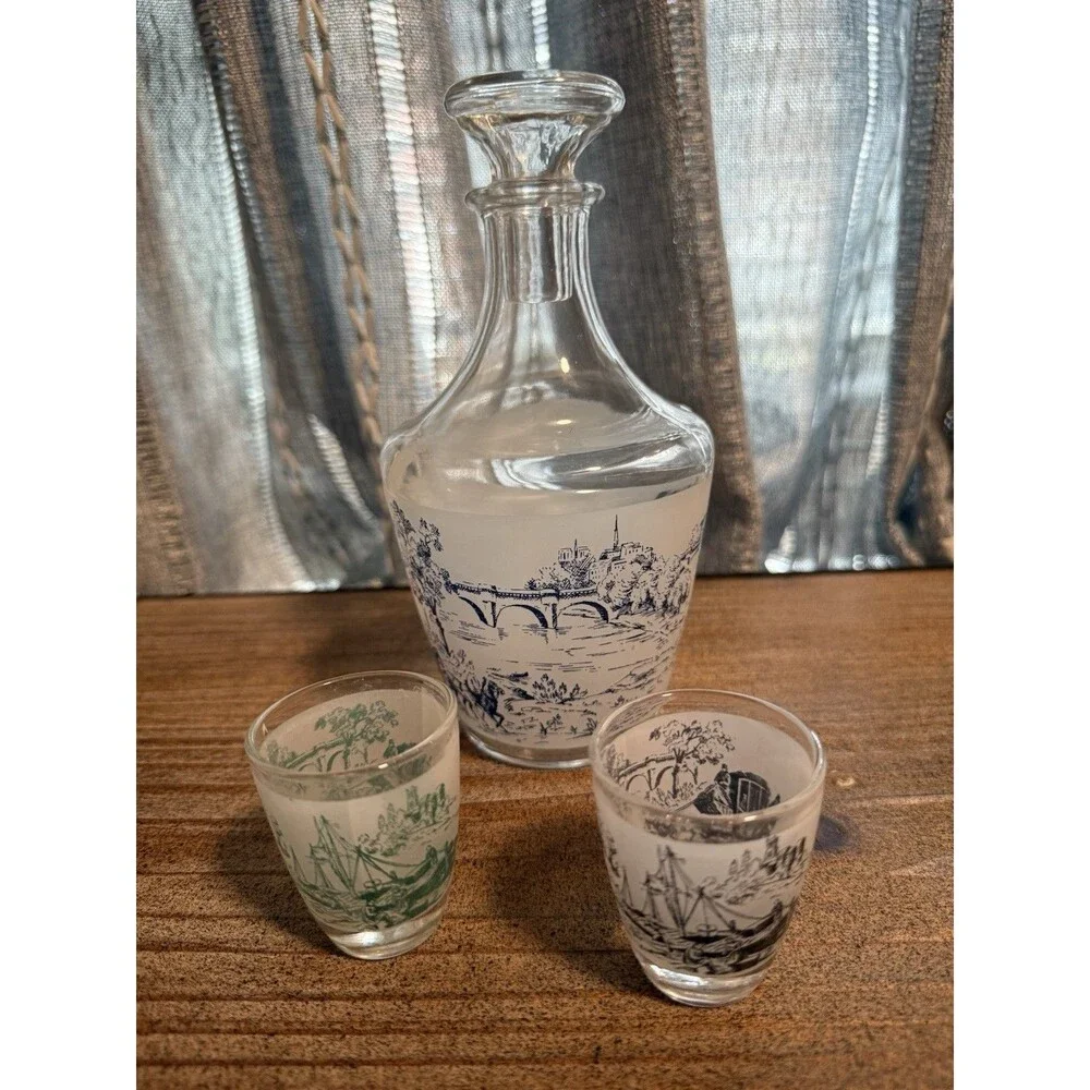 1950's Liqueur Service Verrerie Cristallerie D’Arques France Decanter